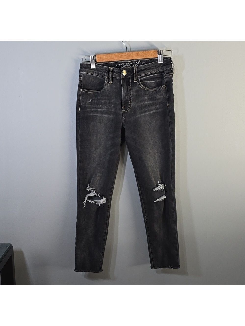 American Eagle Outfitters Women's  Dark Gray Hi-rosr Jegging Crop Cropped Ripped